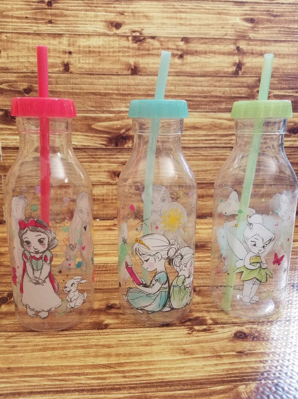 Disney Animators Collection Vintage Milk Bottle Style Kids Cups Lot of 3